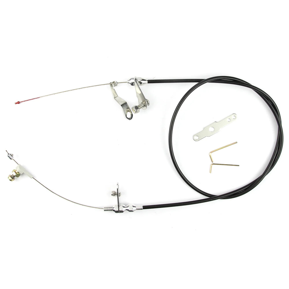 48IN UNIVERSAL BLACK HOUSING C6 BLOWER DRIVE KICKDOWN CABLE W/ POLISHED FITTING