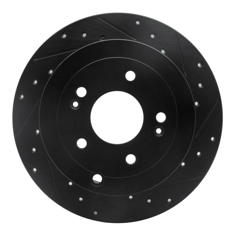 R1 07-09 Hyundai Santa Fe Rear Right Drilled & Slotted Black Brake Rotor