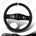 NRG Reinforced Steering Wheel (350mm / 3in Deep) Blk Leather w/NRG Arrow-Cut 2-Spoke & Sgl Yellow CM
