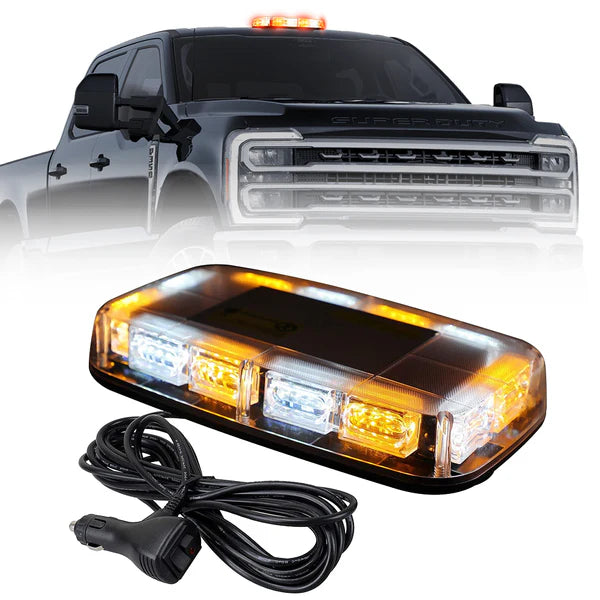 Roof Mounted 360 Degree LED Strobe Light in AMBER and WHITE - Suction Cup Installation A/C Adapter Plug and Play Connectivity with 16 Lighting Functions