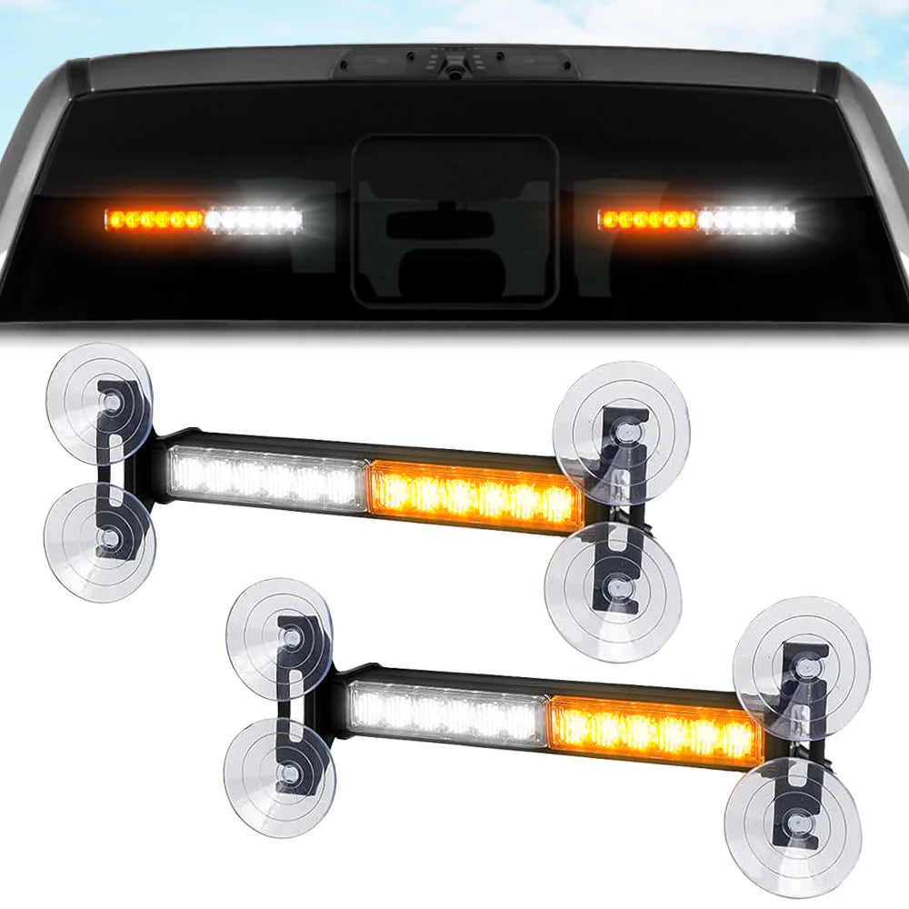 Interior Glass Mounted LED Strobe Light in AMBER and WHITE - Suction Cup Installation A/C Adapter Plug and Play Connectivity with 20 Lighting Functions
