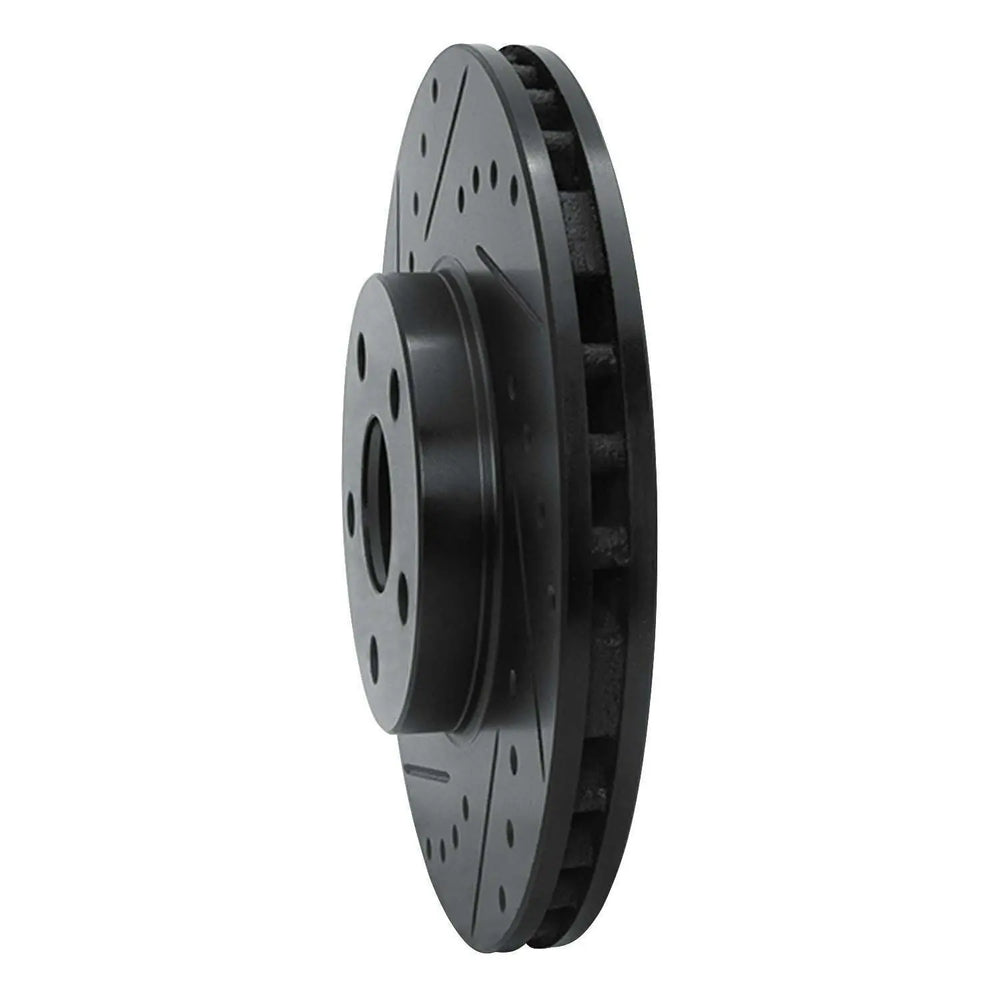 R1 87-91 Lexus ES250 Front Left Drilled & Slotted Black Brake Rotor