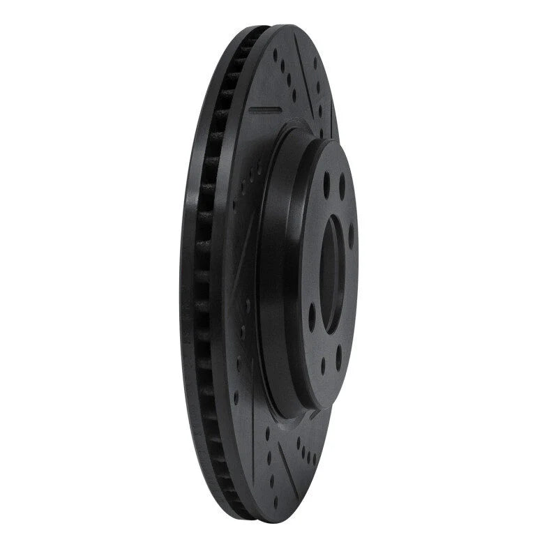 R1 86-86 Saab 9000 Front Right Drilled & Slotted Black Brake Rotor