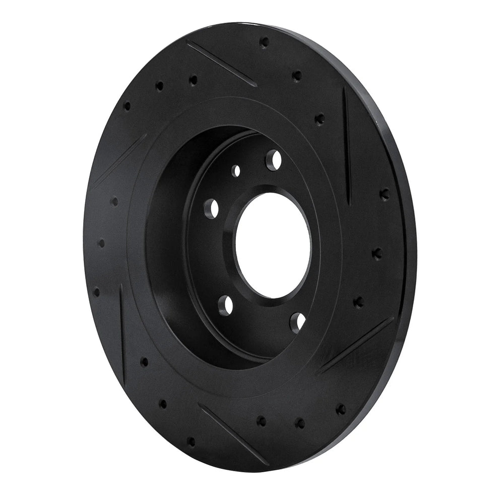 R1 11-19 Buick Verano Rear Left Drilled & Slotted Black Brake Rotor