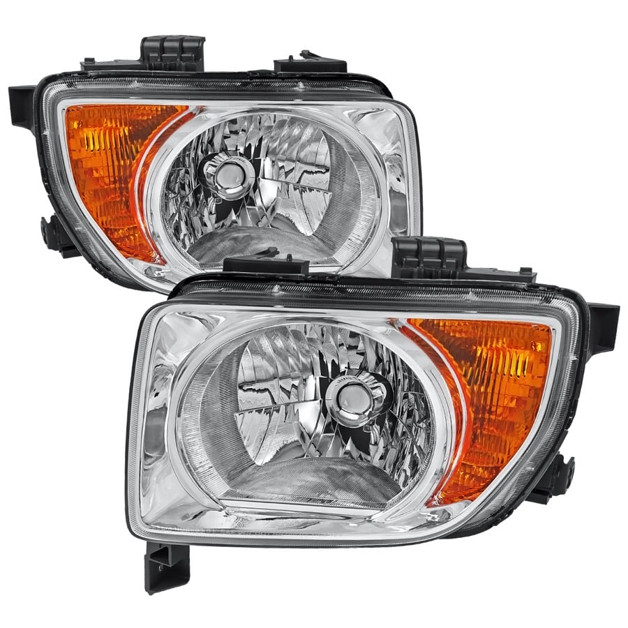 HEADLIGHTS CHROME HOUSING CLEAR LENS WITH AMBER REFLECTOR - NO BULBS INCLUDED