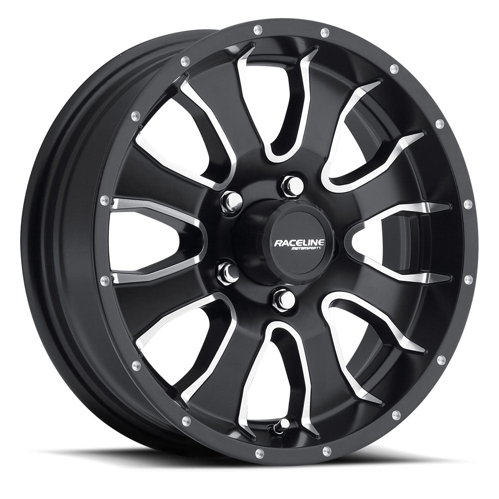 Raceline 861M Mamba 14x6in / 5x4.5 BP / 0mm Offset / 3.19mm Bore - Black and Milled