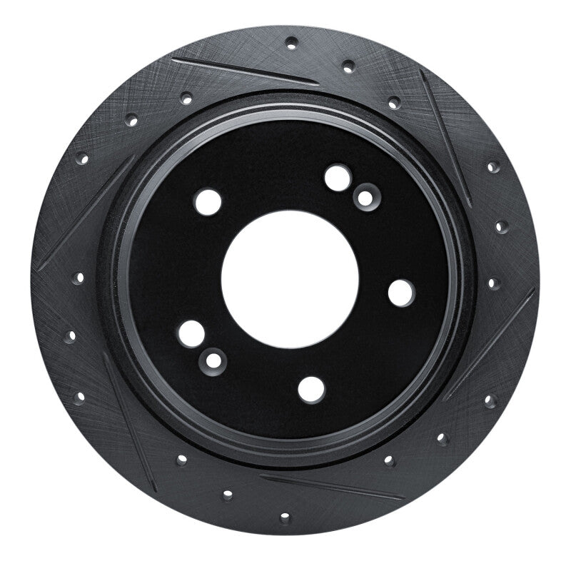 R1 18-25 Hyundai Kona Rear Right Drilled & Slotted Black Brake Rotor