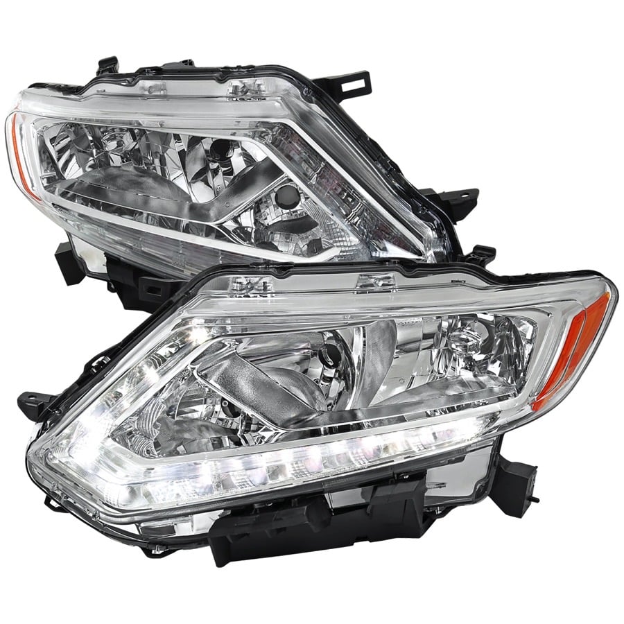 OE HALOGEN LED BAR HEADLIGHTS CHROME HOUSING CLEAR LENS - H11 LOW BEAM H9 HIGH BEAM 194 PARKING LIGHT - 7444 SIGNAL LIGHT NOT INCLUDED