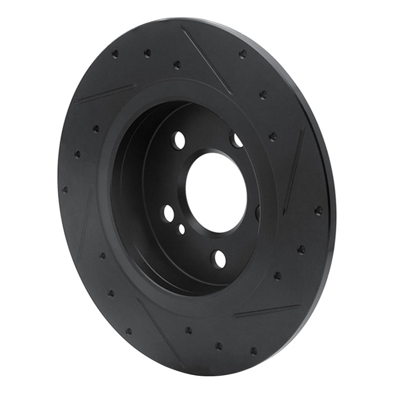 R1 14-20 Infiniti QX30 Rear Left Drilled & Slotted Black Brake Rotor