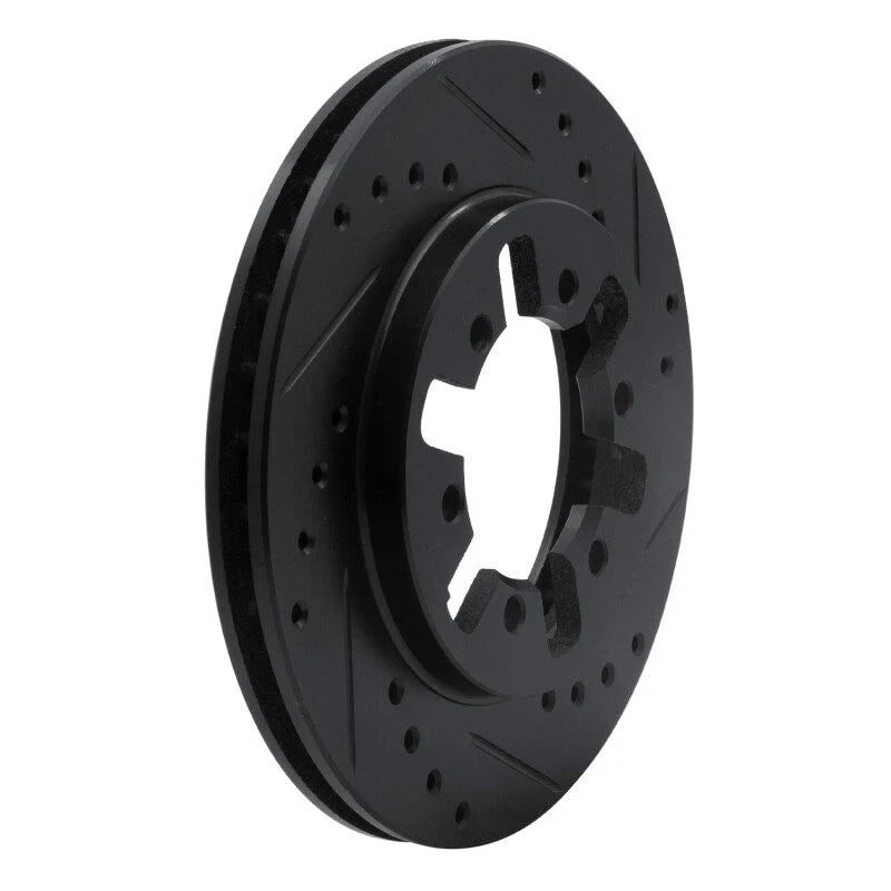 R1 85-97 Nissan D21 Pickup RWD (4 Cyl Excl HD) Front Right Drilled & Slotted Black Brake Rotor