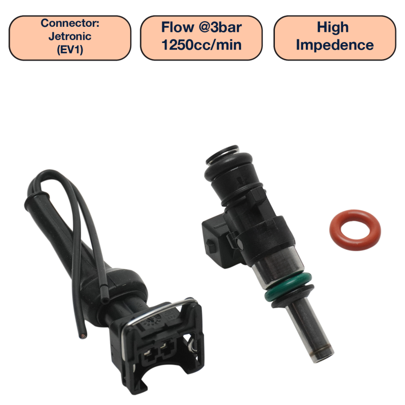 DeatschWerks Universal 1250cc Single Fuel Injector / 34mm Length / 14mm O-Ring Seals