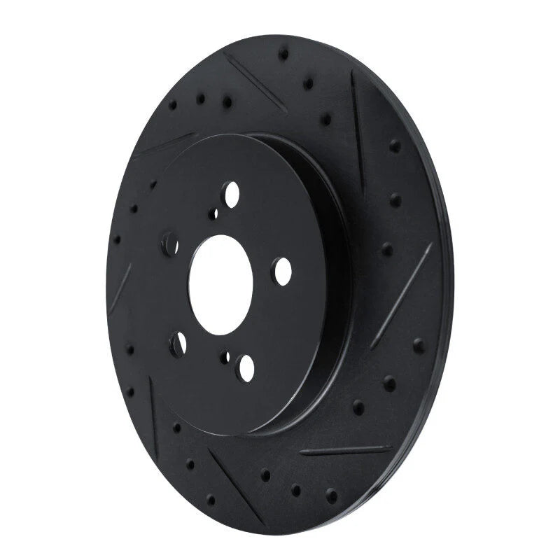 R1 11-17 Lexus CT200H Rear Right Drilled & Slotted Black Brake Rotor
