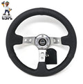 NRG Reinforced Steering Wheel (350mm / 3in. Deep) Blk Leather w/Gunmetal Circle Cutout Spokes