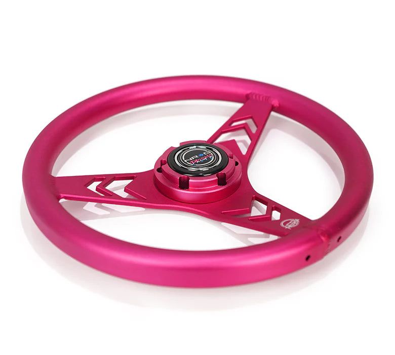 NRG Aluminum Steering Wheel 330mm - Arow Cutout - Ergonomic Grip - Anadized Pink