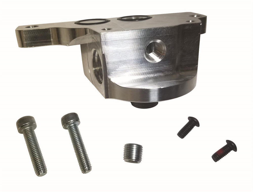 Moroso GM LS Oil Filter Adapter - Spin On - External Input Inlet - Outbound Rail