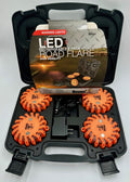 4 INCH ROUND RECHARGEABLE STROBE/FLARE KIT WITH 4 FLARES AND CHARGING CASE
