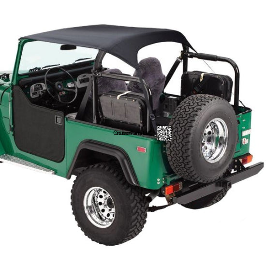 ~(4.2 lbs. 12X11X4)~ Bikini Top Traditional Black Crush Toyota 64-84 Land Cruiser; Has straps that attach to rear footman loops (included); Requires 51209-01 channel