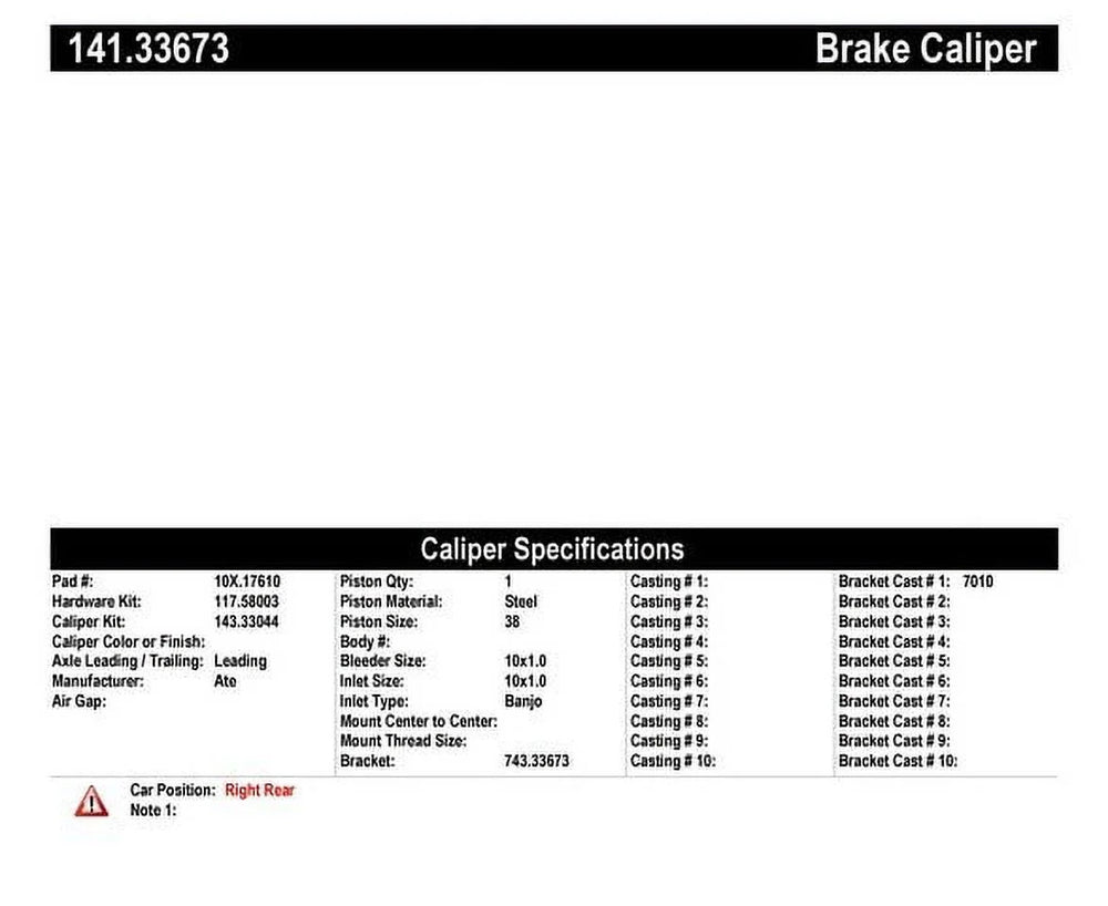 Centric 15-20 Audi A3 Semi-Loaded Rear Right Brake Caliper