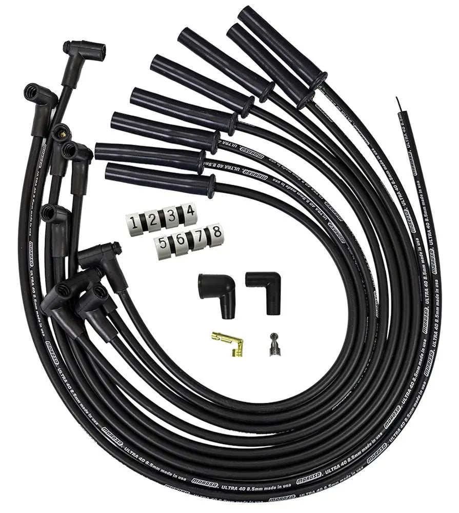 Moroso GM BBC 366-454 HEI-Style w/o Coil In Cap Ultra 40 8.5mm Multi-Angle Spark Plug Wire Set - Blk