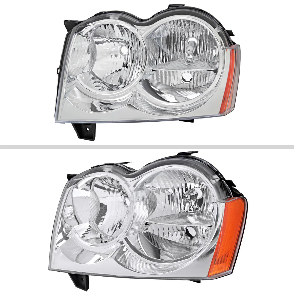 HEADLIGHTS CHROME HOUSING CLEAR LENS WITH AMBER REFLECTOR - NO BULBS INCLUDED