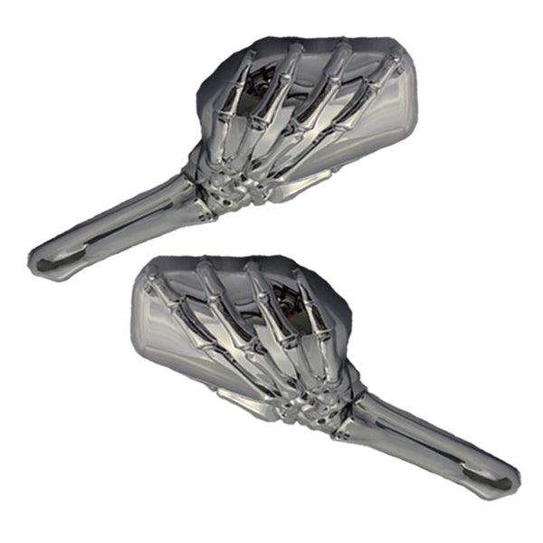 MOTORCYCLE SKELETON HAND MIRRORCHROME STEM W/ CHROME HEAD
