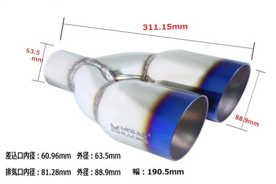 Megan Racing universal Stainless Twin Burnt Roll 3.5 Tips (Driver Side) 2.5 piping (Tips only)