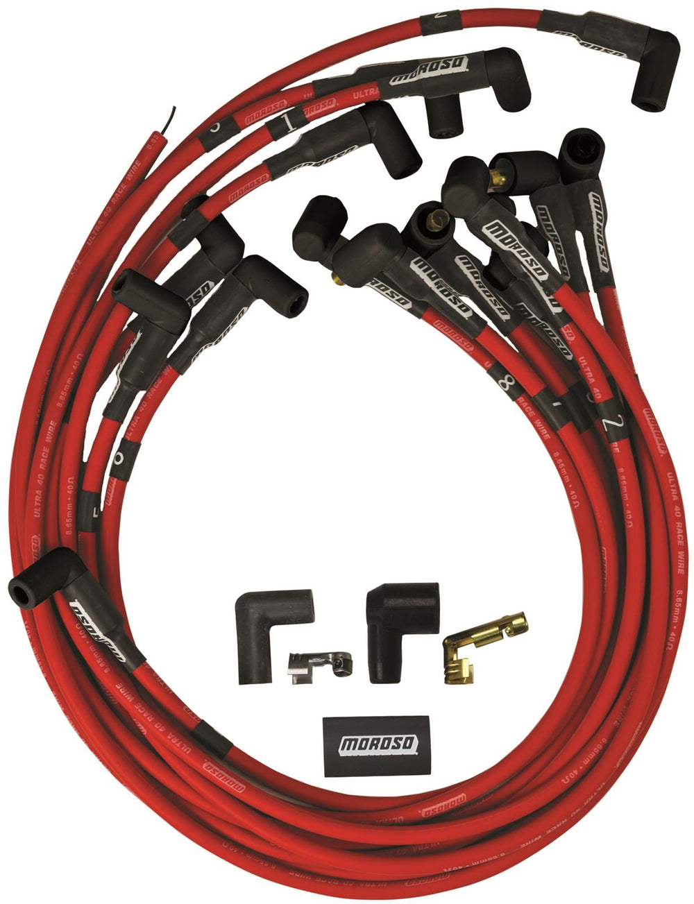 Moroso Chevrolet Big Block Ignition Wire Set - Ultra 40 - Unsleeved - Non-HEI - Crab Cap - Red
