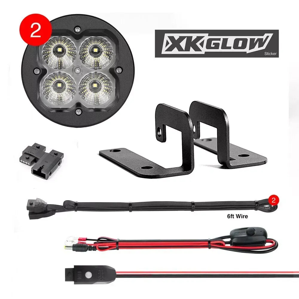 XK Glow Round XKchrome 20w LED Cube Light w/ RGB Accent Light - Driving Beam w/Fog Light Bracket