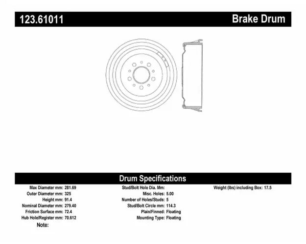 Centric C-TEK Standard Brake Drum - Rear