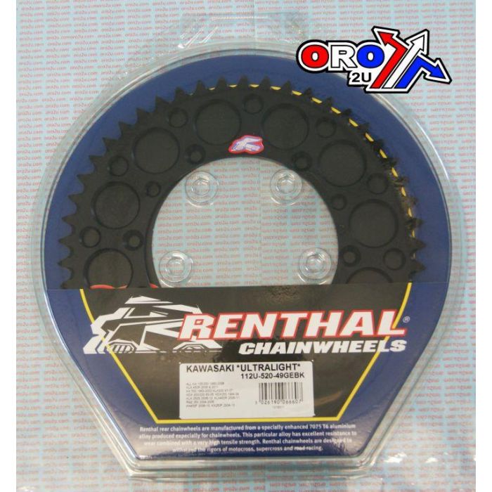 Renthal 92-05 Kawasaki KX 250 2-Stroke/ KLX650/R Rear Grooved Sprocket - Black 520-49P Teeth