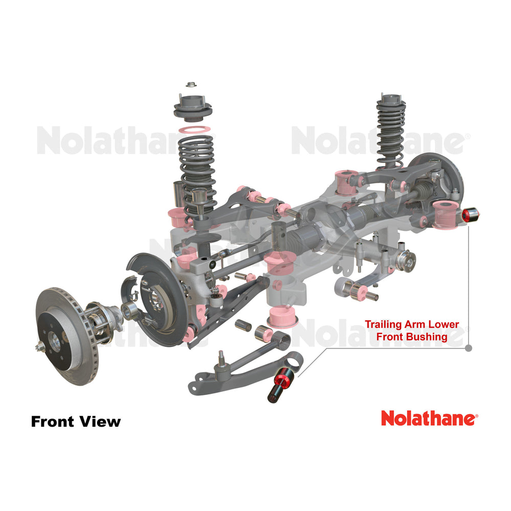 Trailing arm - lower front bushing 2 Bushings 2 Tubes 4 Washers Grease