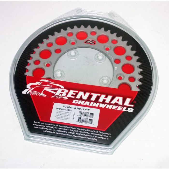 Renthal 96-04 Honda XR 400R Rear Grooved Sprocket - Silver 520-47P Teeth