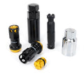 NRG M12X1.5 Steel Lug Nut w/ Gold Al Tip / Dust Cap Cover Set 22 Pcs Black/ Gold w/ Locks/ Socket