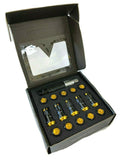 NRG M12X1.5 Steel Lug Nut w/ Gold Al Tip / Dust Cap Cover Set 22 Pcs Black/ Gold w/ Locks/ Socket