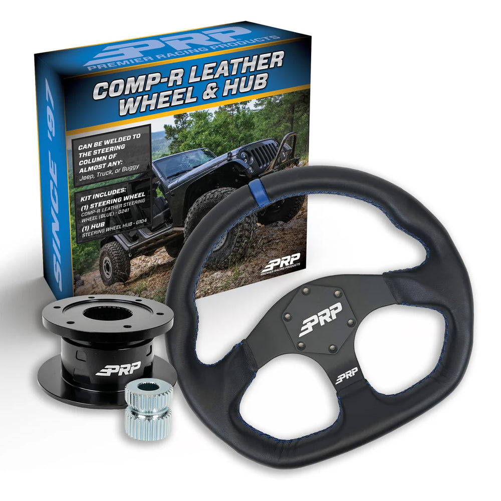PRP Leather D-Shape Steering Wheel Kit Blue with Quick Release Hub - Universal Weld on Adaptor KG241-04