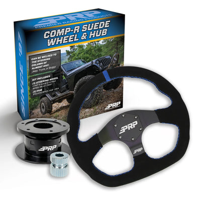 PRP Suede D-Shape Steering Wheel Kit Blue with Quick Release Hub - Universal Weld on Adaptor KG251-04