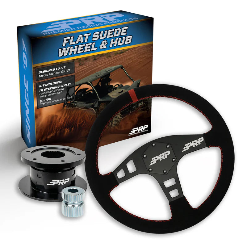 PRP Flat Suede Steering Wheel Kit Red with Quick Release Hub for Yamaha YXZ Viking Wolverine Rhino KG162-03