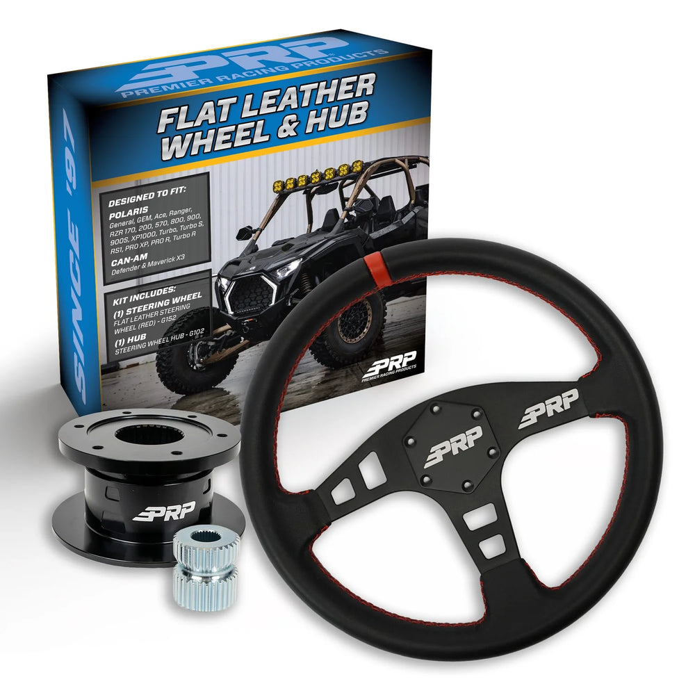 PRP Flat Leather Steering Wheel Kit Red with Quick Release Hub for Polaris RZR Can Am X3 Arctic Cat Wildcat EZ-GO GEM John Deere Gator KG152-02