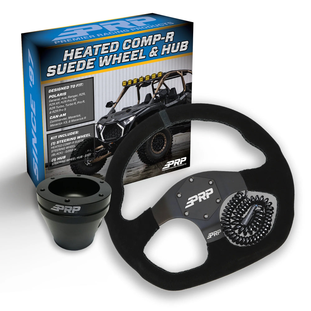 PRP Heated Suede D-Shape Steering Wheel Kit Black with UTV Hub for Polaris RZR Can Am X3 Arctic Cat Wildcat EZ-GO GEM John Deere Gator KG250H-01