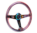 NRG Reinforced Steering Wheel Matsuri 350mm 2in Deep Red Clear Acrylic and Geometric/NeoChrom Spokes