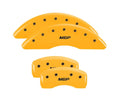 SET OF 4 CALIPER COVERS ENGRAVED FRONT/REAR MGP BLACK CHARACTERS YELLOW POWDER
