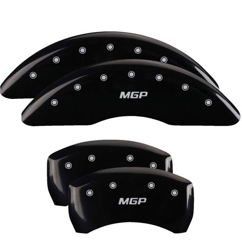 SET OF 4 CALIPER COVERS ENGRAVED FRONT/REAR MGP SILVER CHARACTERS BLACK POWDER