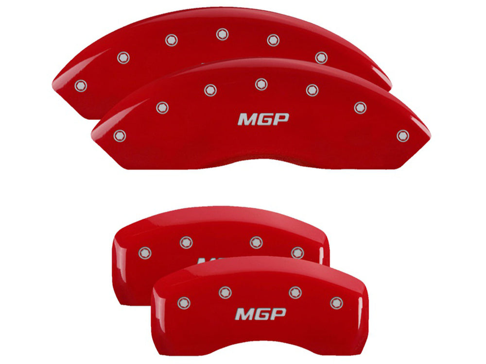 SET OF 4 CALIPER COVERS ENGRAVED FRONT/REAR MGP SILVER CHARACTERS RED POWDER C
