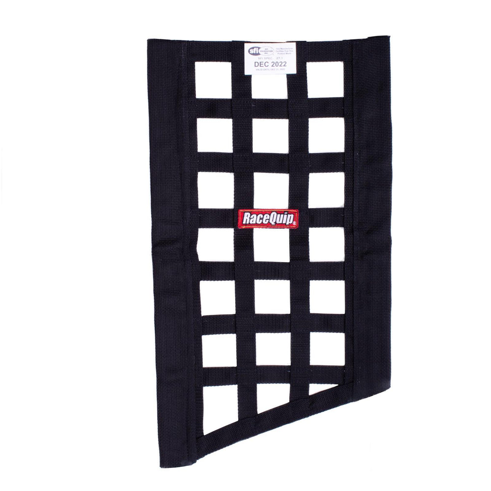 RaceQuip SFI 27.1 Rated Ribbon Style Funny Car Window Net / Black 22 to 18 H X 12 W
