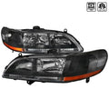 HEADLIGHTS BLACK HOUSING CLEAR LENS WITH AMBER PARKING LIGHT