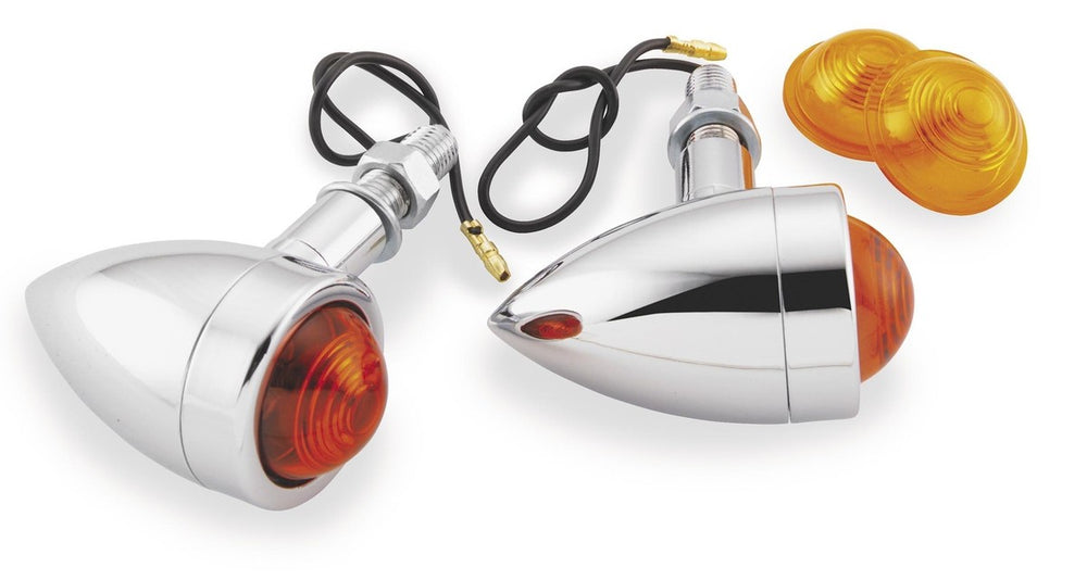 Bikers Choice 1 7/16 Inch Dia Chrome Mini Bullet Marker Light Dual Filament Amber Lens Pr Universal