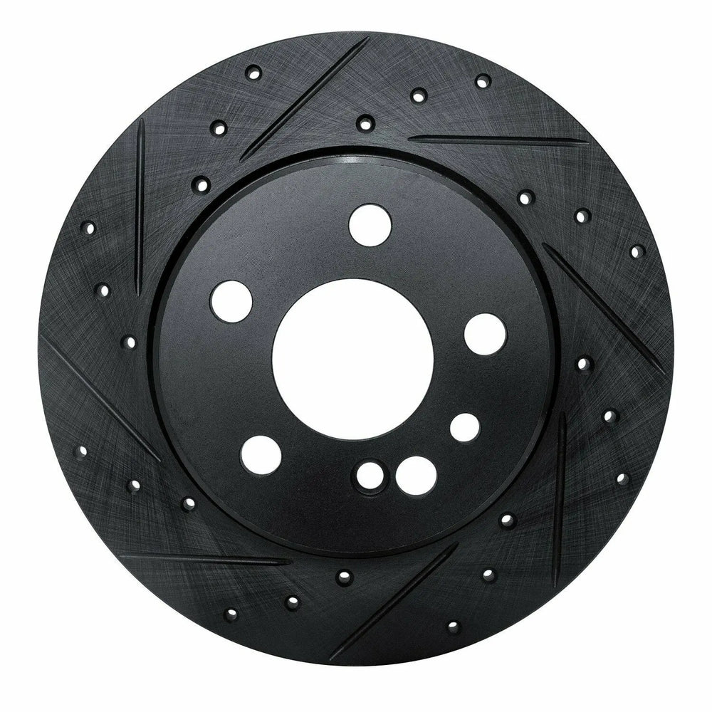 R1 91-99 Mercedes-Benz 300SE Rear Left Drilled & Slotted Black Brake Rotor