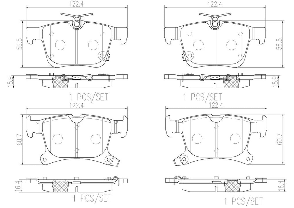 Brembo 17-20 Chrysler Pacifica/2020 Voyager Rear Premium NAO Ceramic OE Equivalent Pad