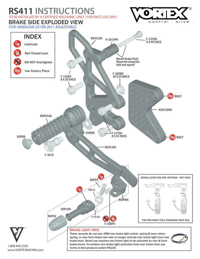 Vortex Racing Rearsets Replacement Brake Pedal- Black