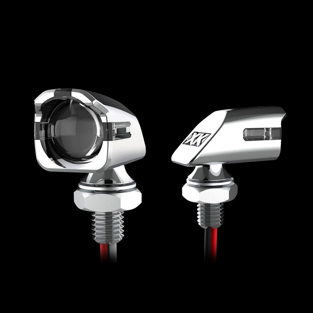 XK Glow Mini Red Turn Signal Chrome x2